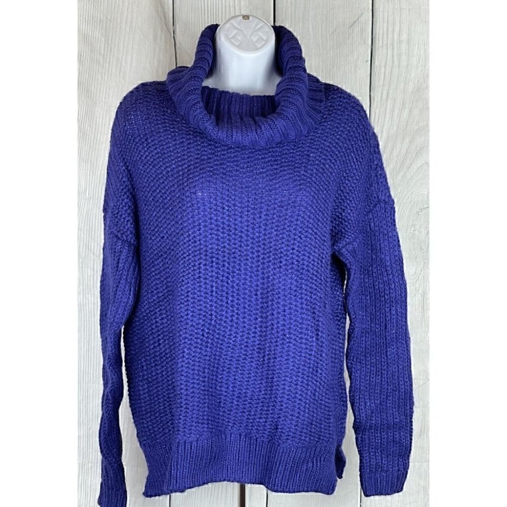 NWT JCP Womens Small Long Sleeve Sweater Purple Shimmer Threads Cowl Neck
